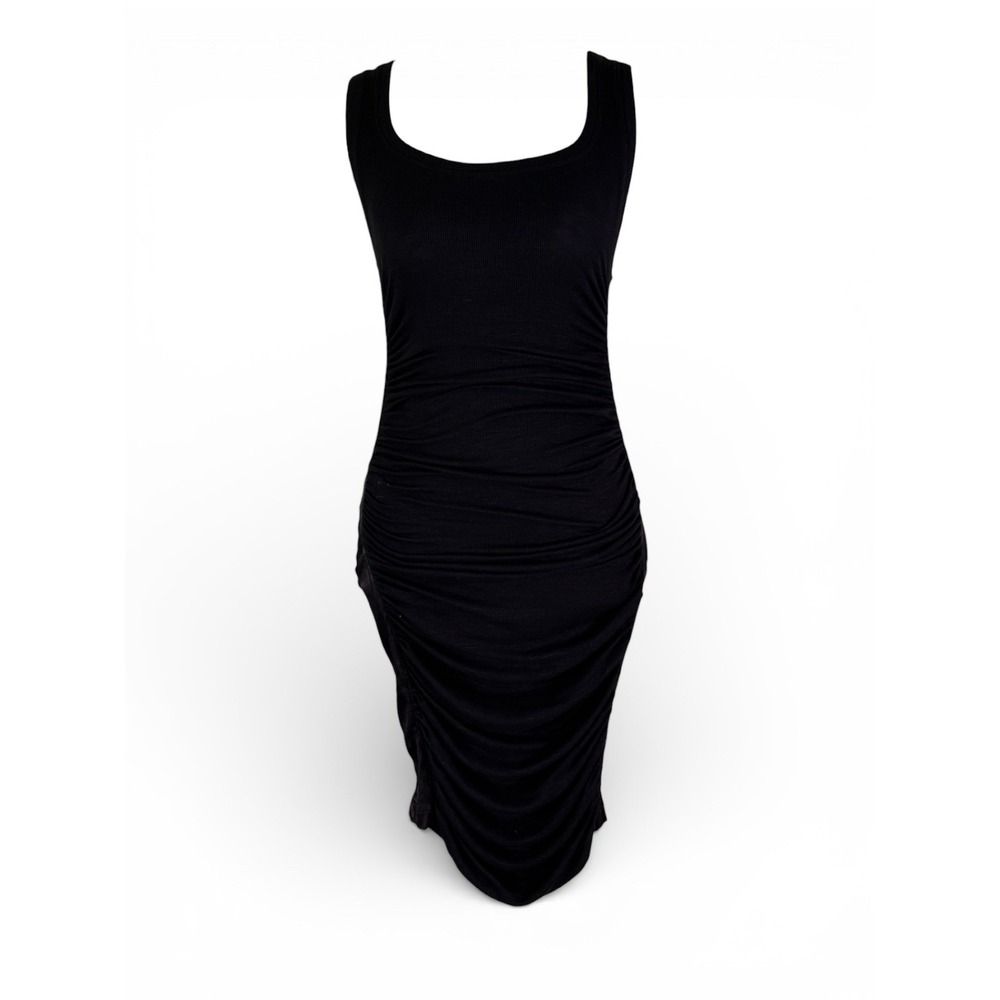 Anthropologie Daily Practice Sloan Ruched Dress XXS Black LBD‎ Clean Girl EUC